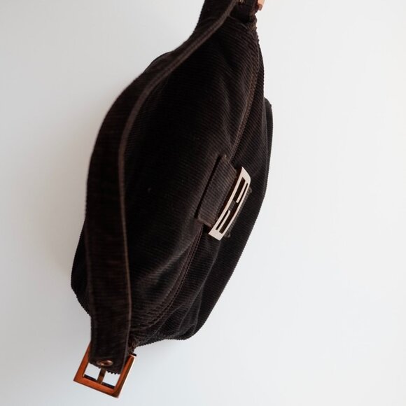 Authentic Preowned Fendi Black Corduroy Baguette Shoulder Bag - Picture 9 of 13